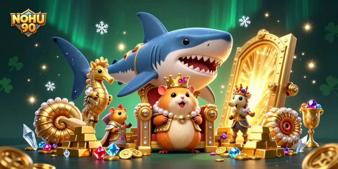 Engage in thrilling gaming experiences at NOHU90 with a dynamic 3D casino scene.