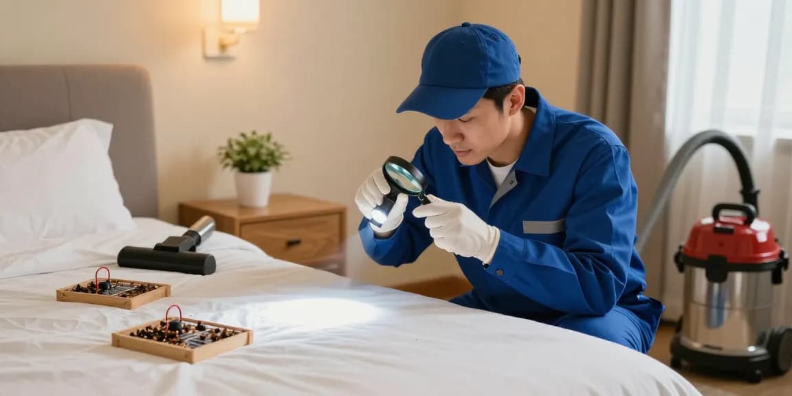 Expert bed bug removal professional inspecting a bedroom, ensuring safety and comfort.