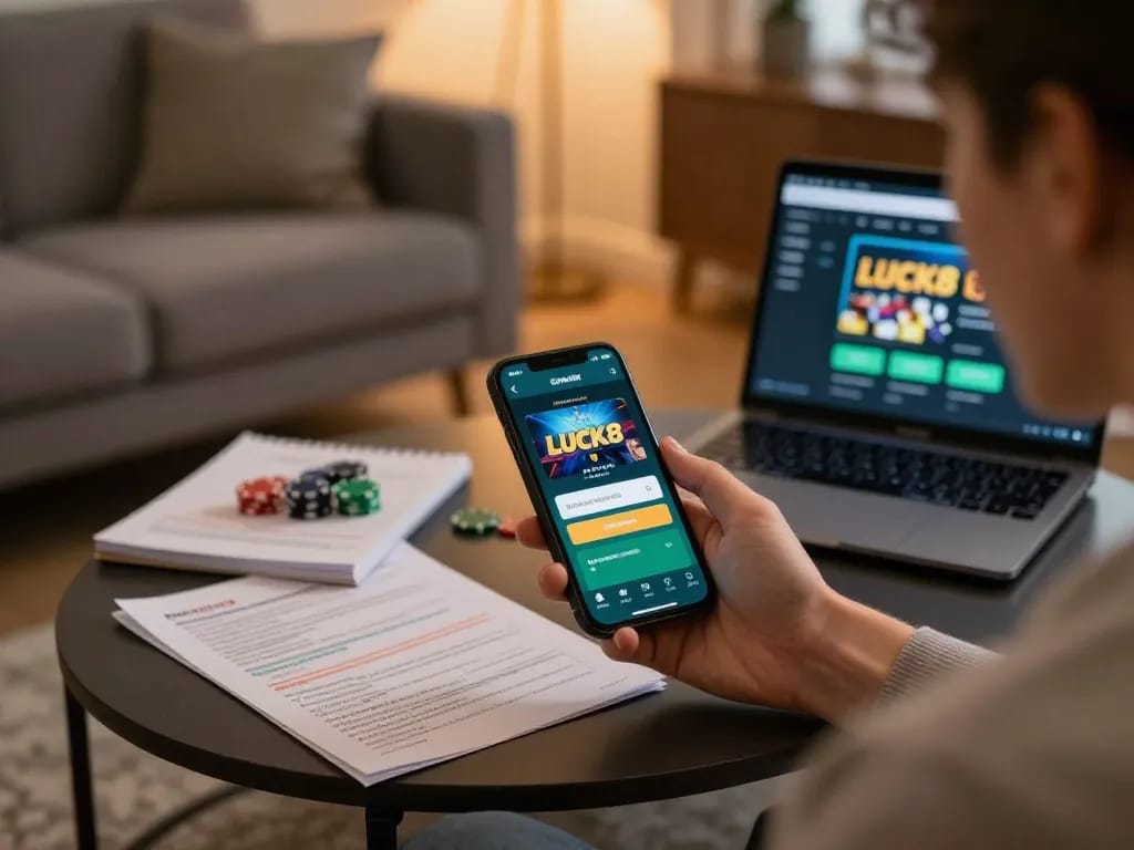 Mobile gaming session featuring LUCK8 app, engaging user experience, strategic betting