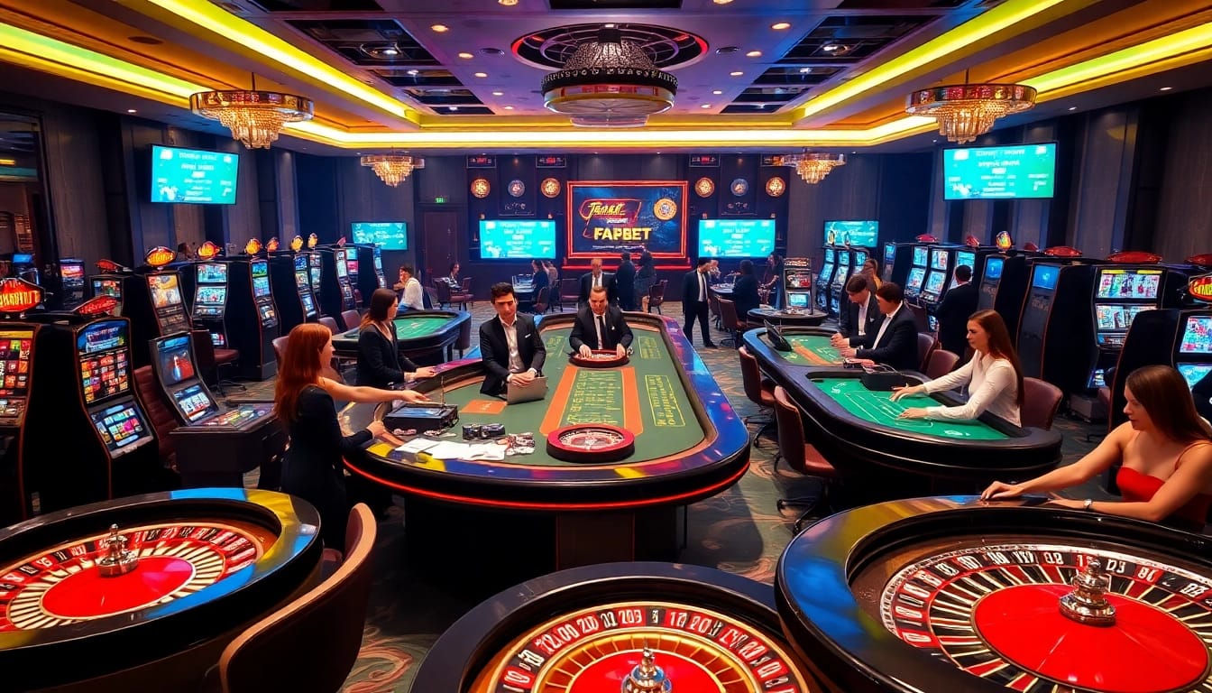 FABET casino featuring dynamic gameplay with professional dealers and engaging gamblers.