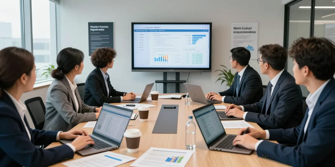 Professional auditors collaborating on forensic analysis at aafikotamedan.org, fostering teamwork and integrity in a modern office.