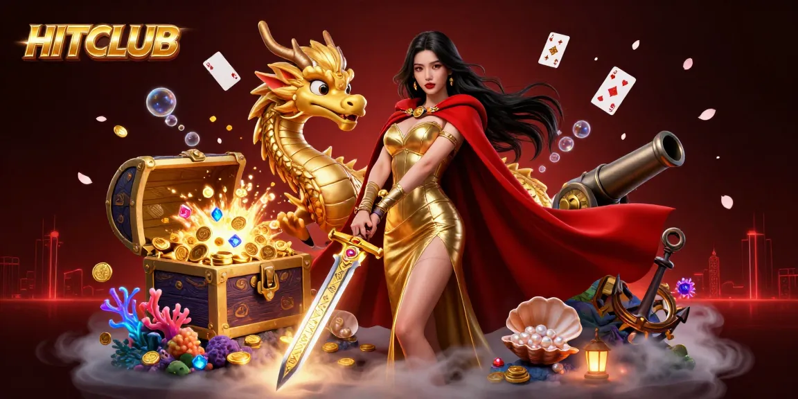 Immerse in HITCLUB's vibrant casino action featuring a warrior queen and treasure-filled ocean elements.