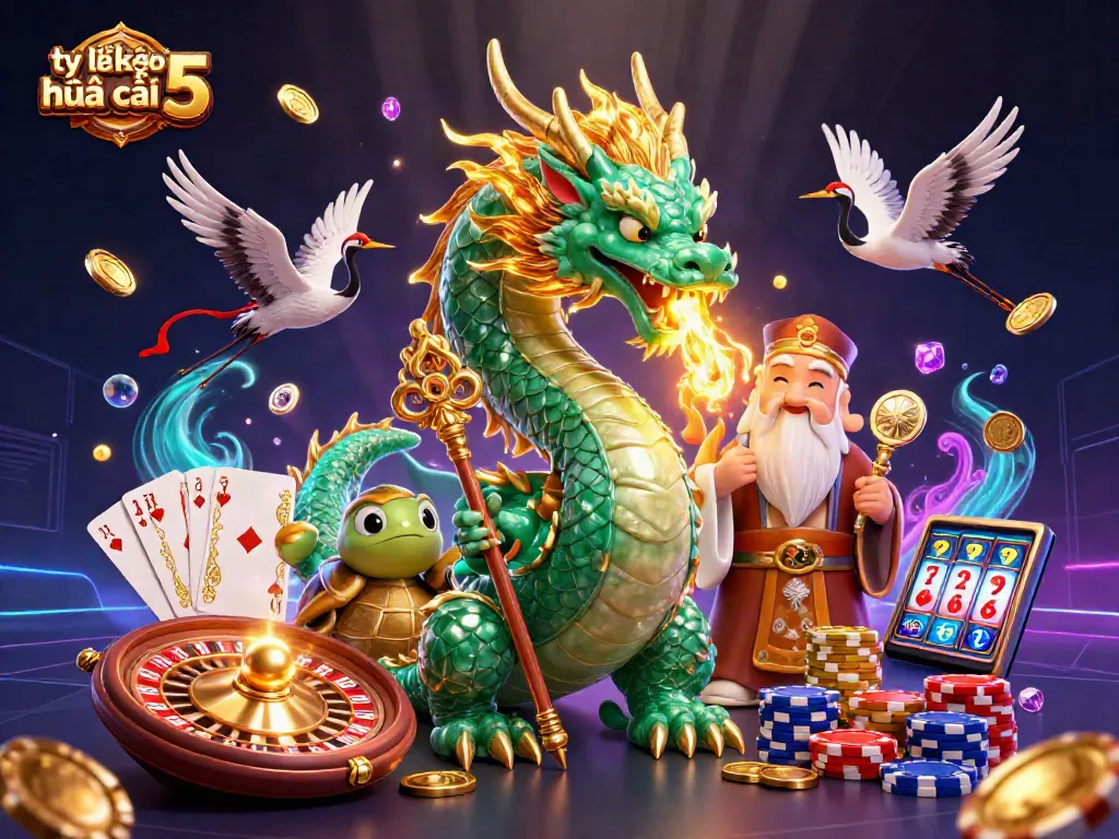 Cascading golden coins and vibrant elements illustrate tỷ lệ kèo nhà cái 5 for exciting sports betting action.