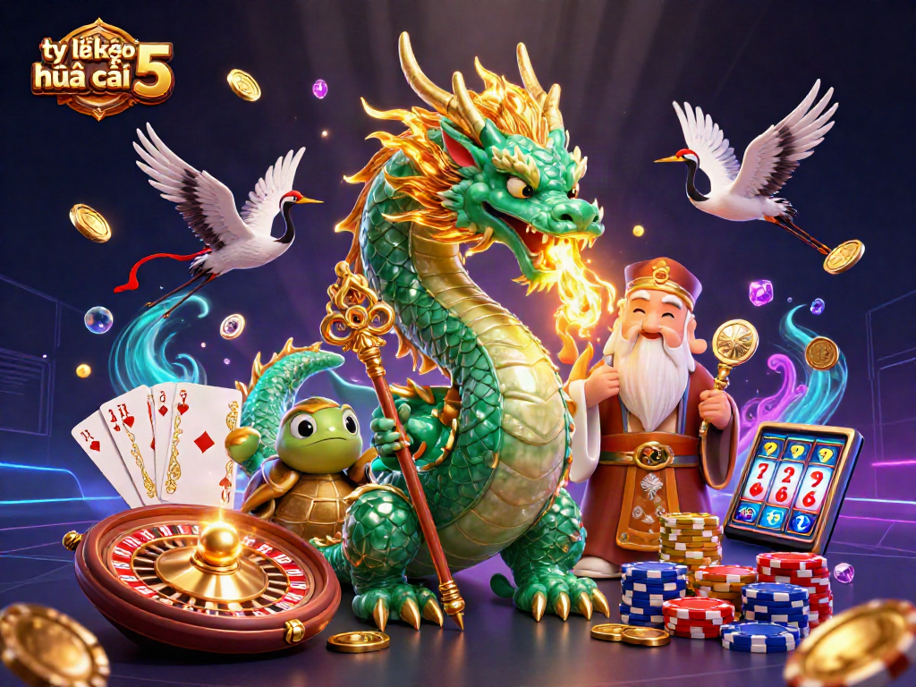 Cascading golden coins and vibrant elements illustrate tỷ lệ kèo nhà cái 5 for exciting sports betting action.