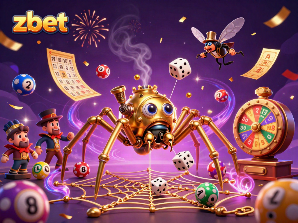 Engage with zbet's colorful gaming experience featuring a lively steampunk scene filled with casino elements.