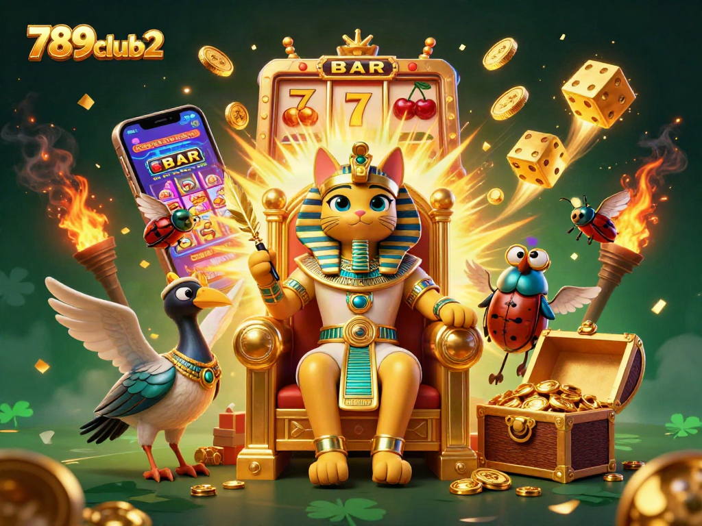 Engage with thrilling gameplay at 789club2 featuring an exciting slot jackpot scene with a pharaoh cat.