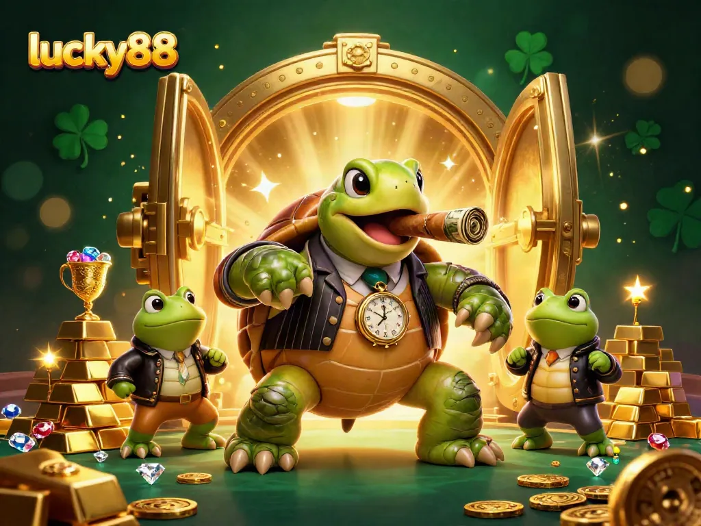 Experience thrilling wins at lucky88 with vibrant casino-themed characters and treasure elements.