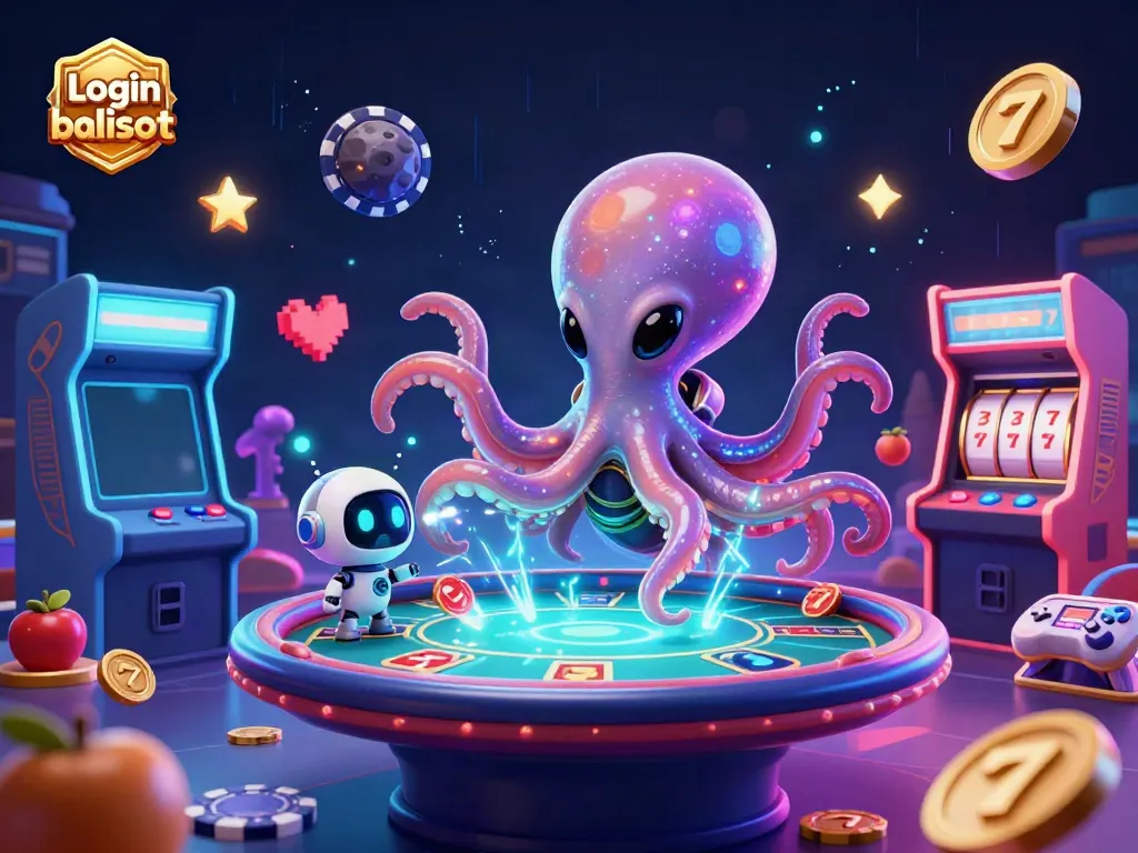Engage with thrilling gameplay at Login balislot as an alien octopus operates a poker table in a cosmic casino scene.