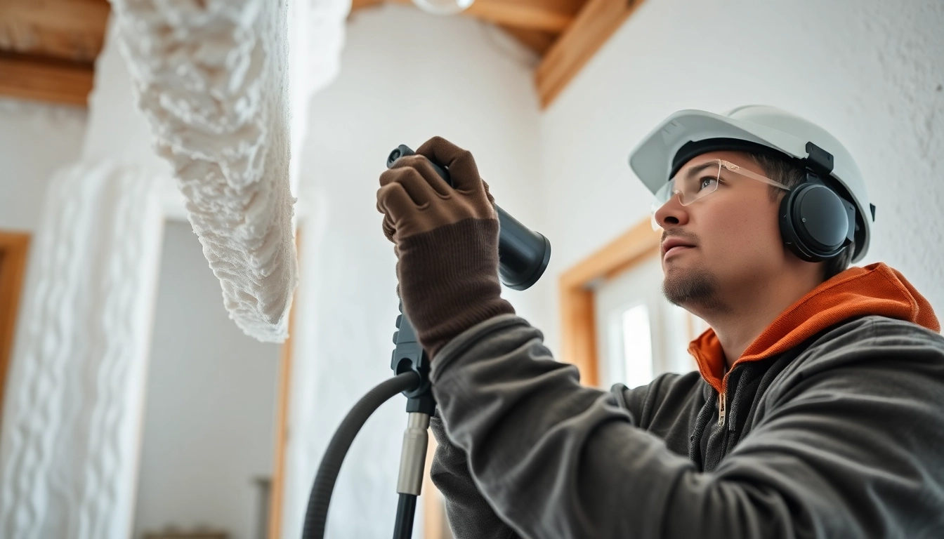 Applying spray foam insulation advice with a professional contractor in a well-lit home setting.