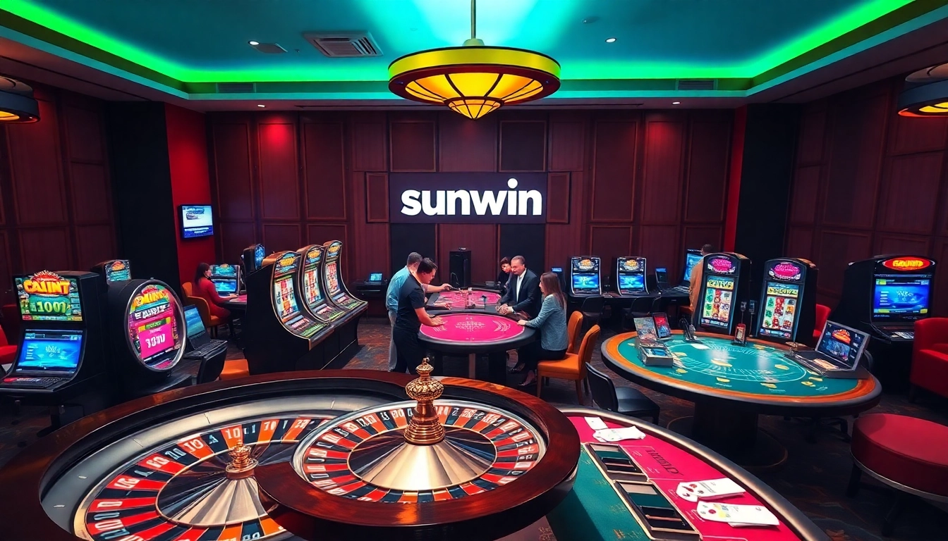 Players engaging with dynamic casino games on the sunwin platform in a vibrant setting.