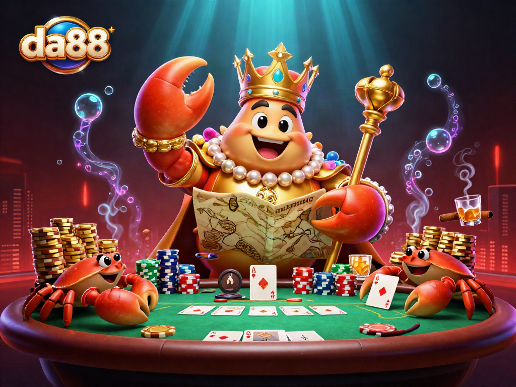 Play exciting games at da88 with the golden crab emperor and poker elements.