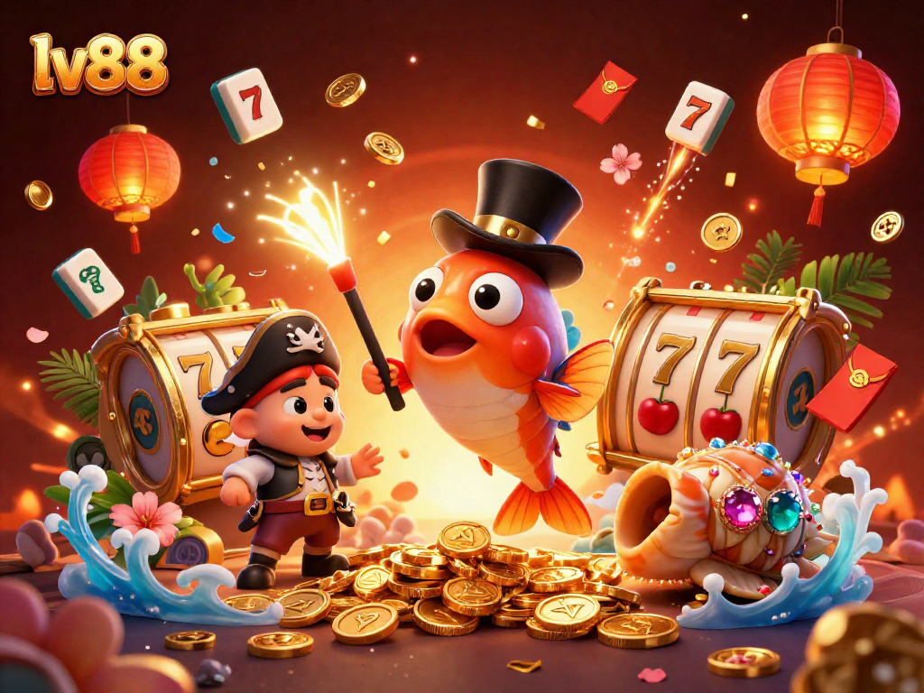 Win big with lv88 as the anglerfish, shrimp, and sea snail celebrate in a treasure-filled casino scene.
