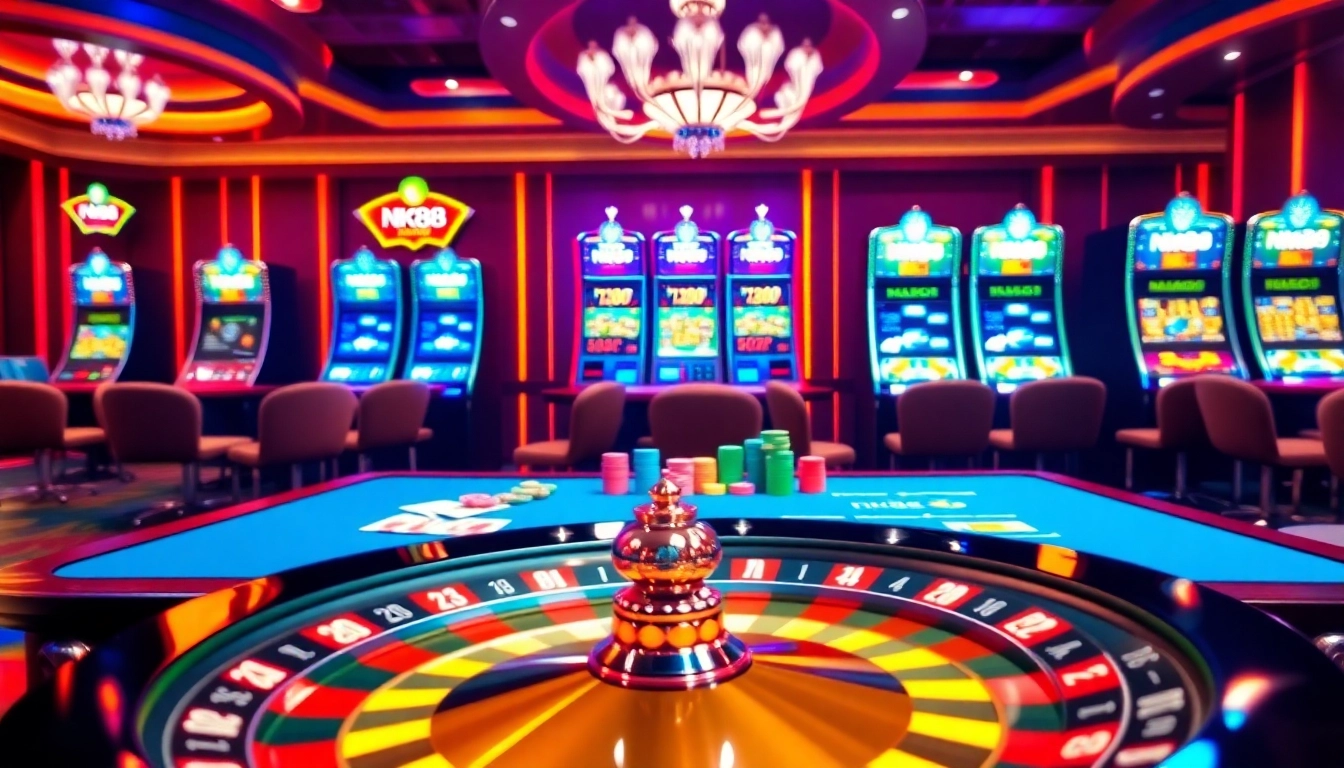 Experience the excitement of nk88 at a luxurious casino with vibrant games and casino tables.