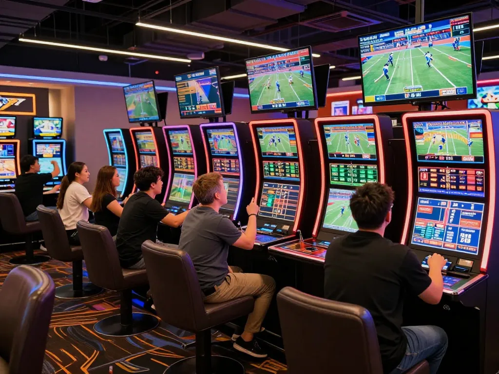 Soc88 bettors cheering and placing wagers in a lively sports betting environment