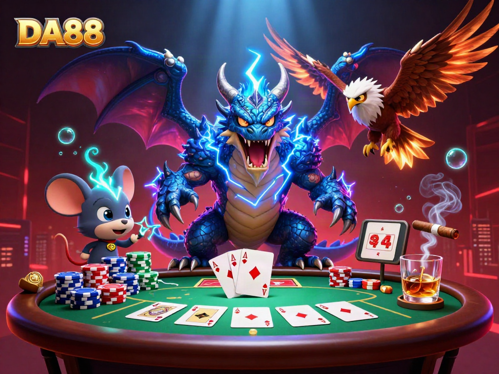 Engage with DA88’s vibrant casino experience featuring dragon, hawk, and dynamic poker elements for thrilling gaming.