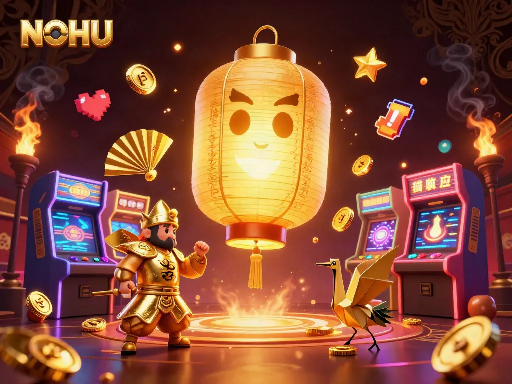 Play thrilling games at NOHU casino with captivating golden characters and dynamic gaming elements.