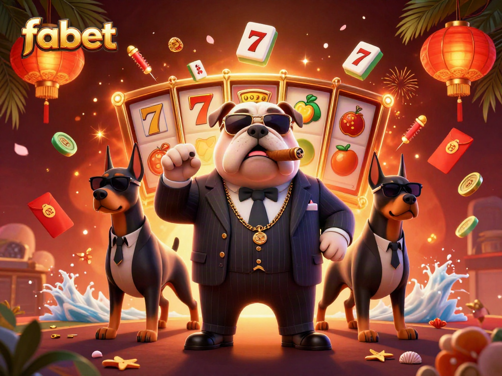 Experience thrilling games at fabet with vibrant slot reels and lively characters in an engaging casino scene.