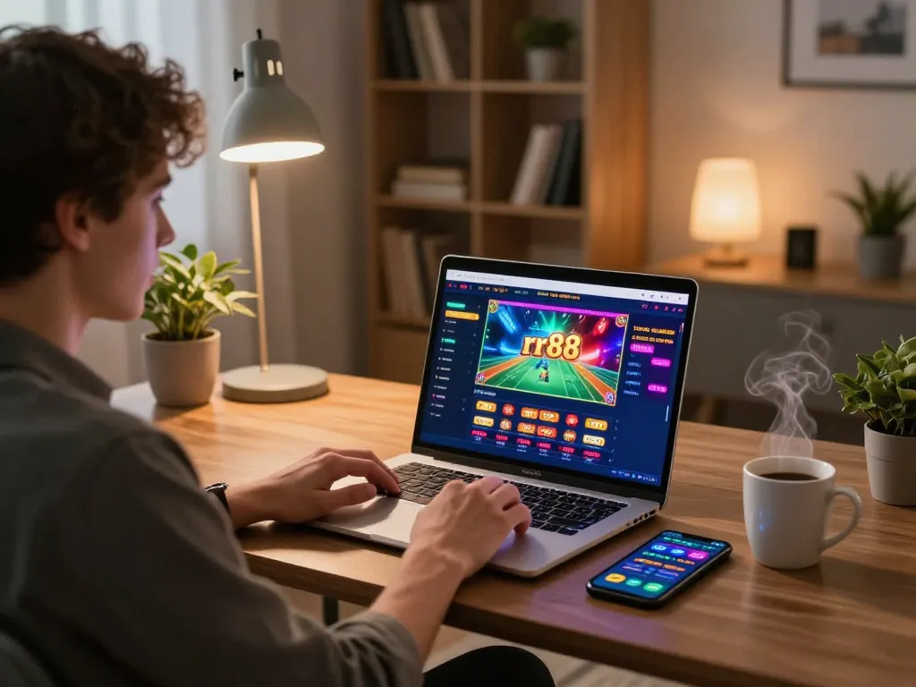 Engaging online gaming experience at home with rr88 casino interface showing betting options.