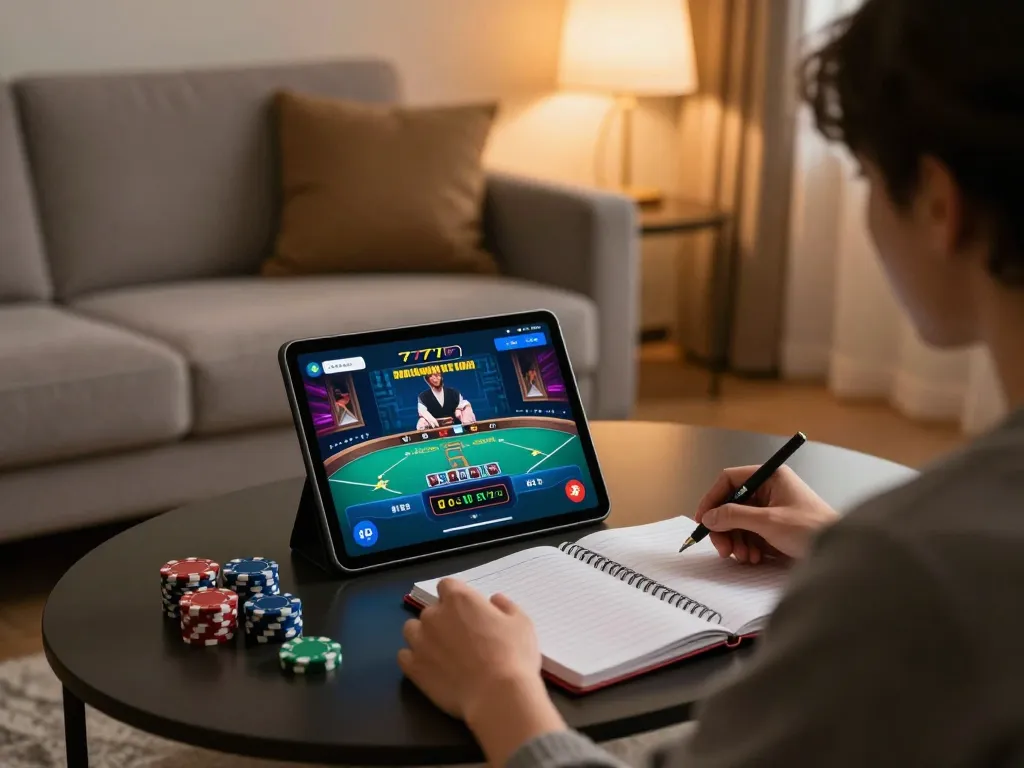 Person enjoying online betting on the 777vip-br platform, showcasing a cozy home gaming atmosphere.