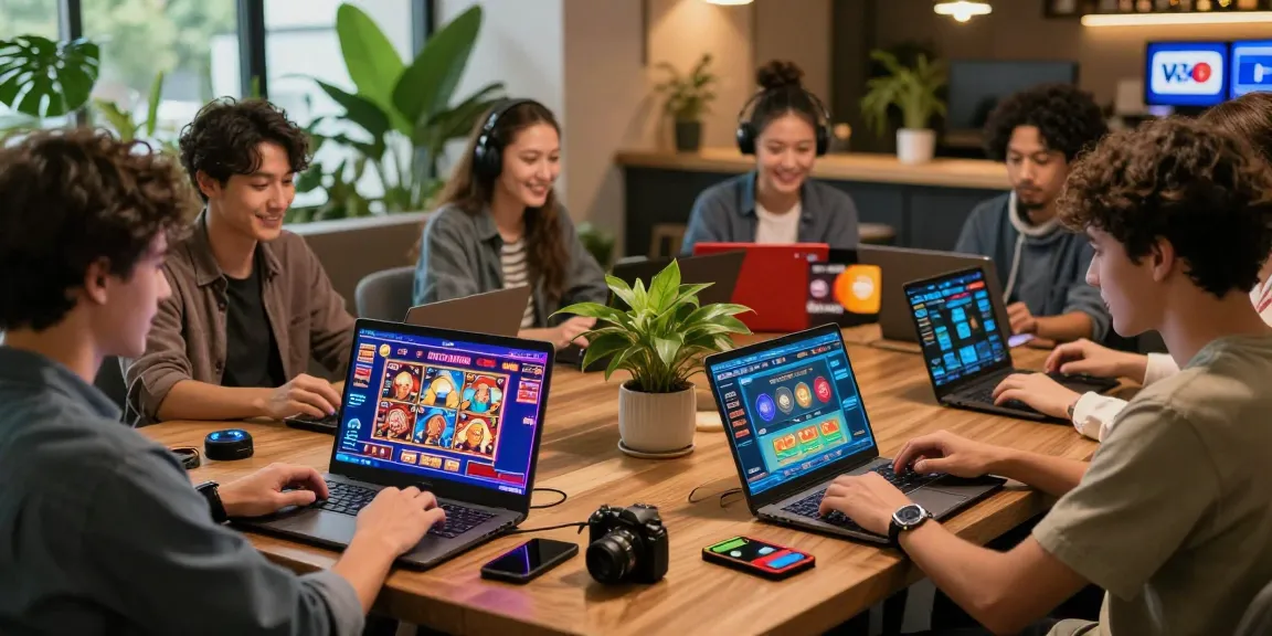 Players enjoying games at a credit card casino with colorful visuals and lively atmosphere.