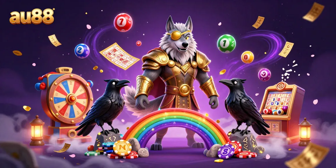 Experience thrilling gaming with au88 as Odin and ravens celebrate with lottery elements.