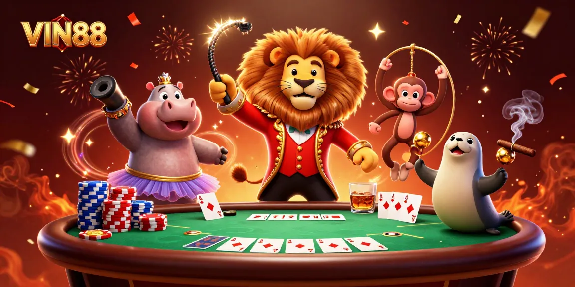 Engage with thrilling gaming at VIN88, showcasing vibrant characters and casino elements.