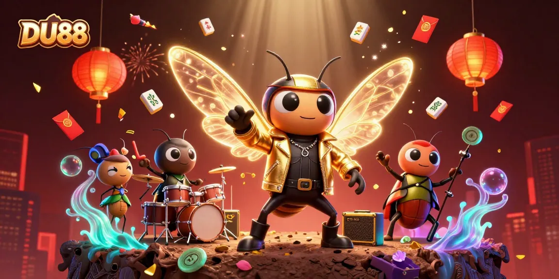 Experience the excitement of DU88 with a vibrant rock star-themed casino scene full of joyful elements.