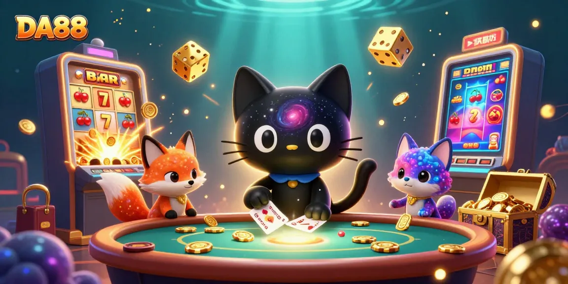 Experience DA88's captivating cosmic casino scene with thrilling gaming elements and vibrant characters.