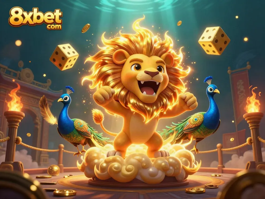 Experience thrilling victories with 8xbet com in this vibrant 3D casino illustration.