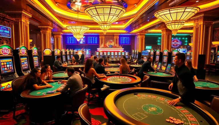 Experience the excitement of THA casino with lively gaming tables featuring poker, slots, and roulette.