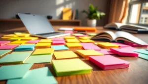 Explore creative designs of custom sticky notes utilized in an inspiring workspace setting.