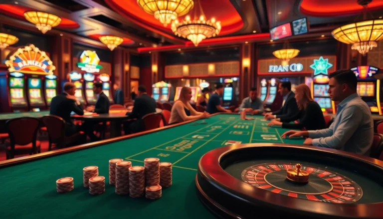 KJC AC 3 - A thrilling casino scene showcasing poker tables, roulette wheels, and vibrant slot machines.