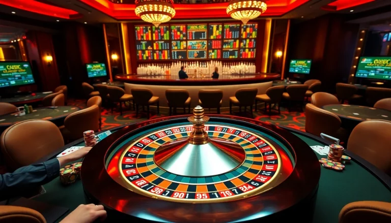 Players engaging in thrilling gameplay at a modern casino, highlighting ta88c's vibrant gambling experience.