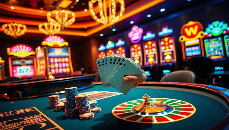 King88 poker table showcasing vibrant chips and luxurious ambiance for gamers.