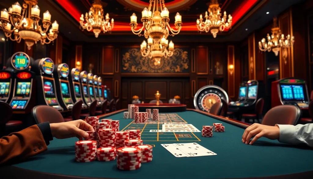 Intensely thrilling gaming scene at https://tx88.us.org/ with players winning at casino tables.