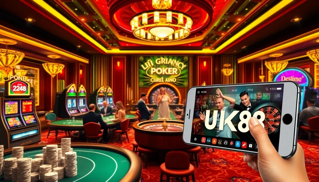 Experience the thrill of tải game uk88 in a luxurious casino setting, showcasing vibrant games and digital innovation.