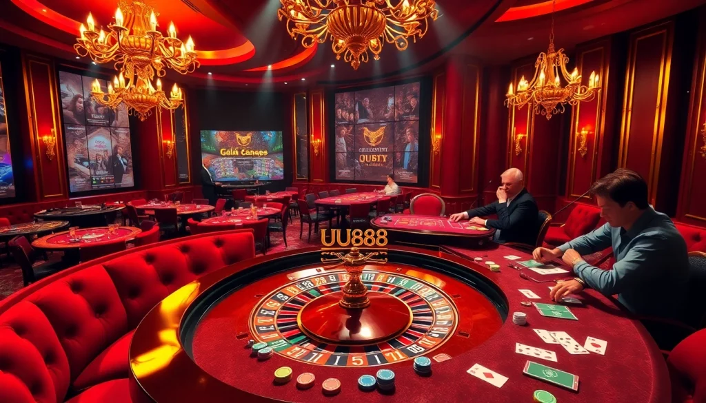 Experience the thrill of casino gaming with UU88 at an opulent roulette table.