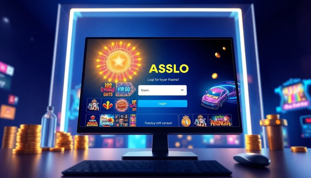 DOASLOT login page displayed on a modern computer screen in an inviting casino interface.