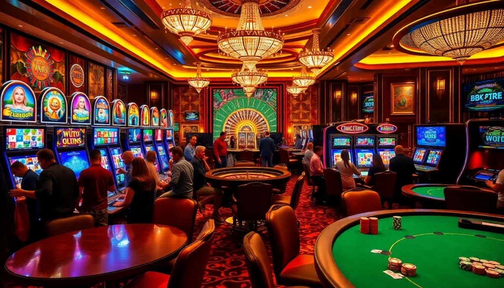 Players spinning the reels on exciting Slot machines in a vibrant casino environment.