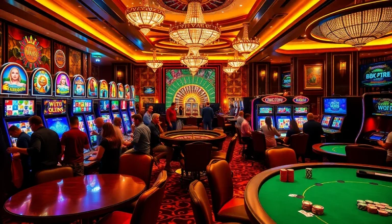 Players spinning the reels on exciting Slot machines in a vibrant casino environment.