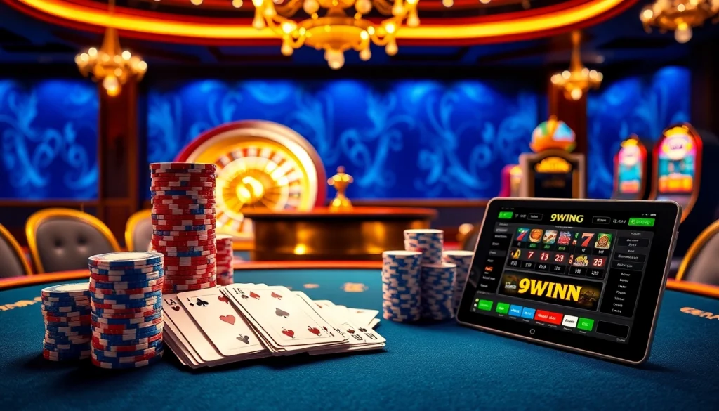 Engaging gamblers at 9WIN with vibrant casino tables and thrilling game elements.