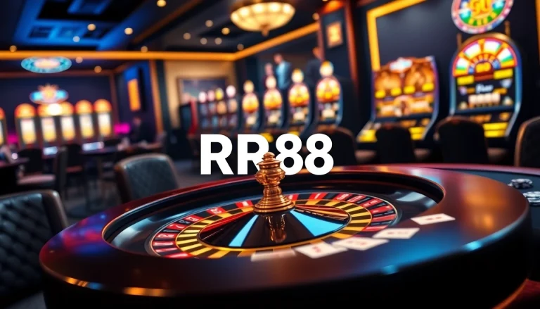 Experience the thrill of rr88 casino with a luxurious game setup showcasing exciting slots and roulette.