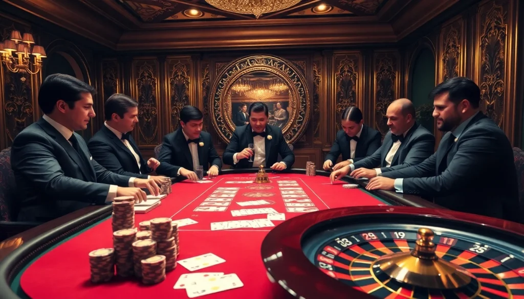 Experience the thrill of betting at https://9bet.com.de/ with a luxurious poker table surrounded by eager players.
