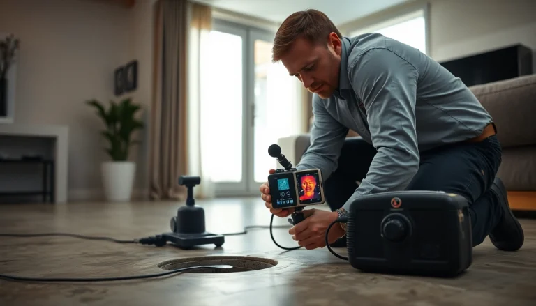 Detecting a leak in concrete floor using advanced leak detection equipment by a professional technician.