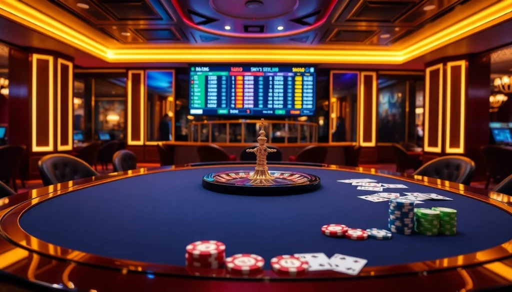 Engaging scene of sky88 thể thao sports betting with colorful chips and live odds displayed.