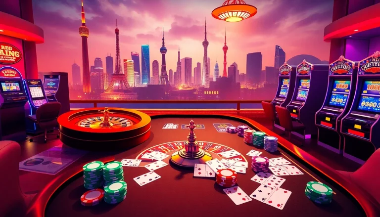 Experience the excitement of RR88 with immersive casino visuals showcasing roulette, poker, and betting slips.