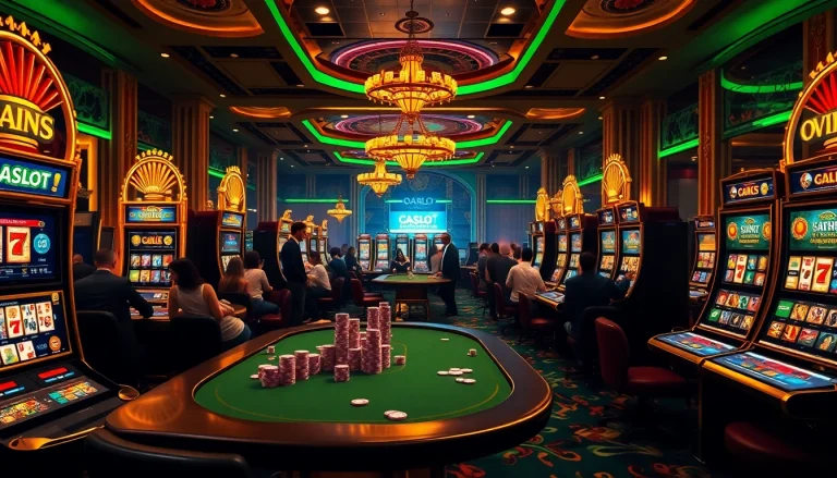 Players captivated by vibrant doaslot slot machines in a lively casino environment.