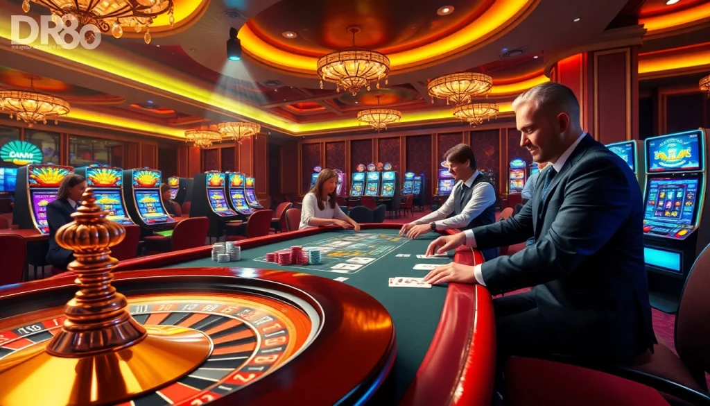 Experience thrilling gameplay at DR88 with vibrant casino tables and lively dealers.
