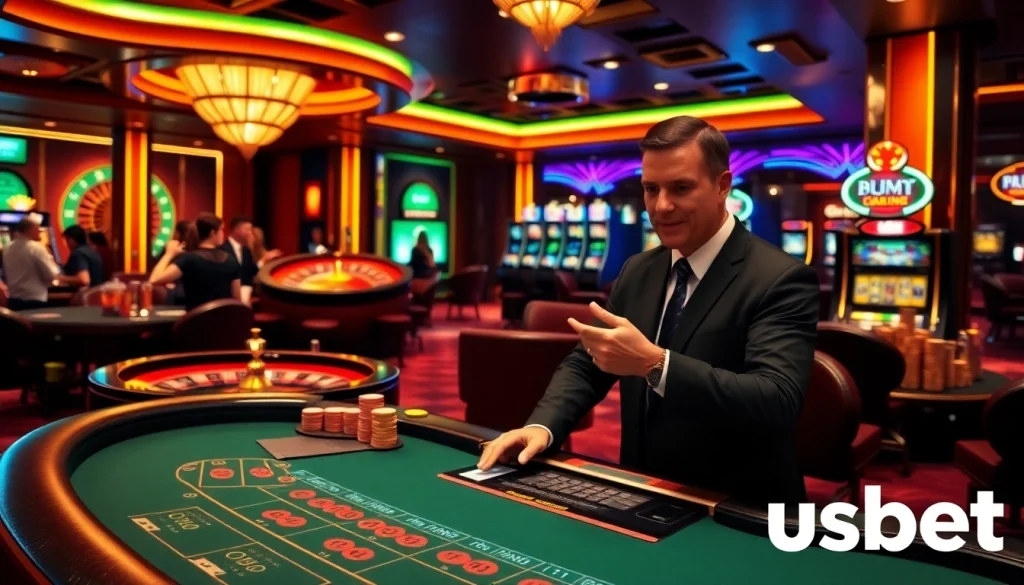Experience thrilling online gaming excitement at USBET with vibrant casino visuals.