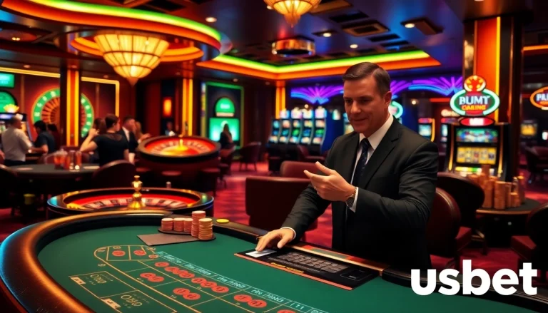 Experience thrilling online gaming excitement at USBET with vibrant casino visuals.